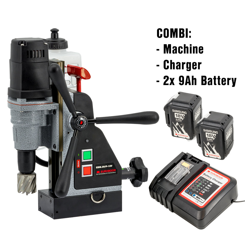 EBM.36/P-18V 9Ah Package Deal-Battery powered cordless magnetic drilling machine 7/16" to 1-7/16" incl charger & battery