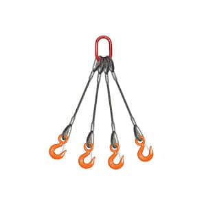 3/4", 4-LEG, WIRE ROPE SLING  BRIDLE WITH HOOKS